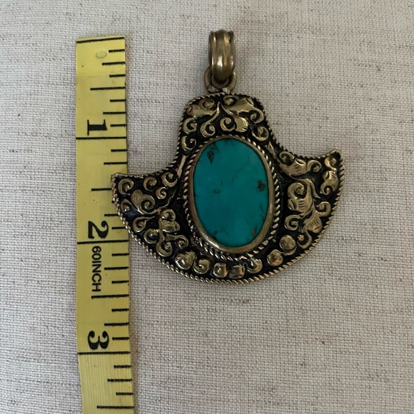Pendant Charm FOREST GREEN Malachite set in Antique Brass - Picture 3 of 4